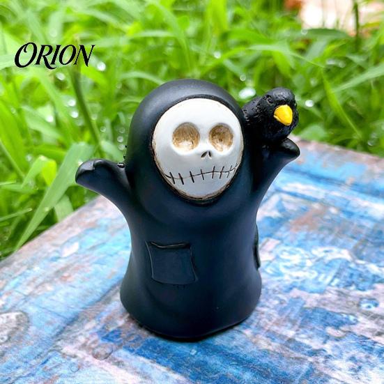 Funny Gothic Desktop Figurine Halloween Ghost Figurine, Spooky Black Robe Statue, Cute Dark Theme Party Supplies Skull Resin Ornament for Home