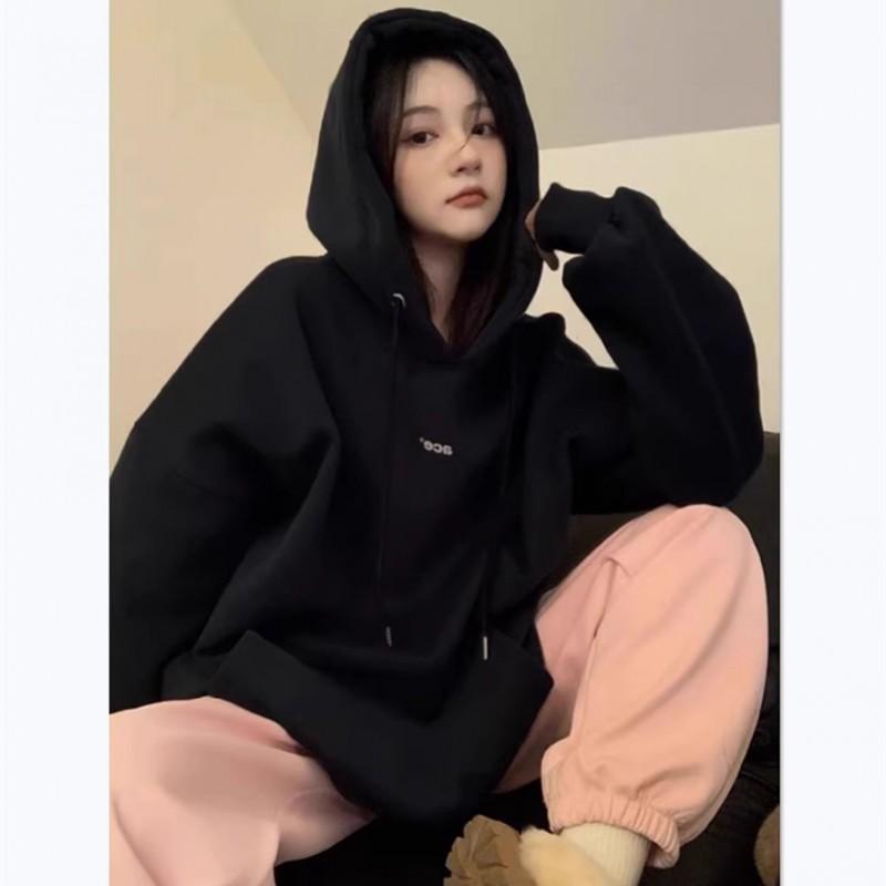 Cotton Oversized Hooded Sweatshirt White-Grey Thick Fleece Loose Fit Vintage Streetwear Winter