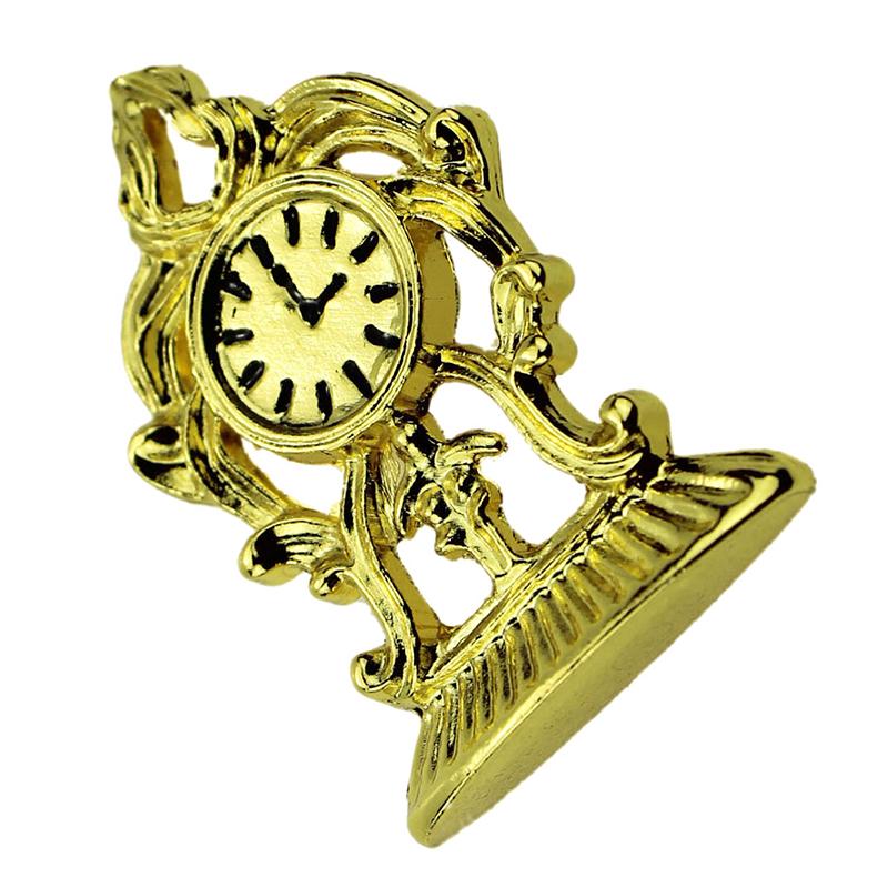 1:12 Miniature Golden Clock Dollhouse Diy Doll House Decor Accessories