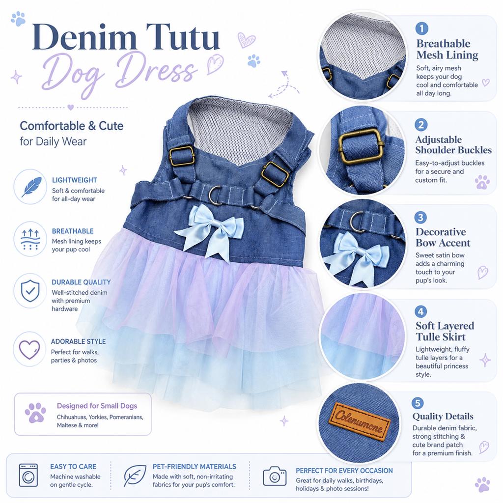 Dog Dress Princess Dress Pretty Pet Outing Clothes Summer Lightweight Teddy Bichon Small To Medium Dogs Breathable Denim Dress