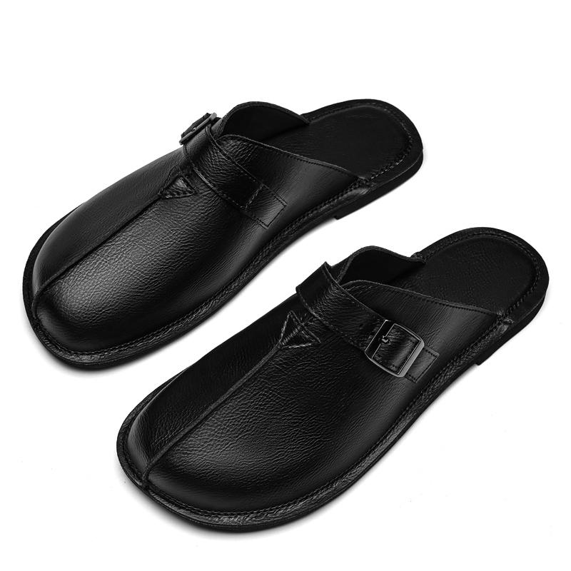 Fashion New Lightweight Loafers Sandals Breathable Half Slippers Stylish Flats Leather Man Muller Shoes Soft Men Casual Slip On Footwear
