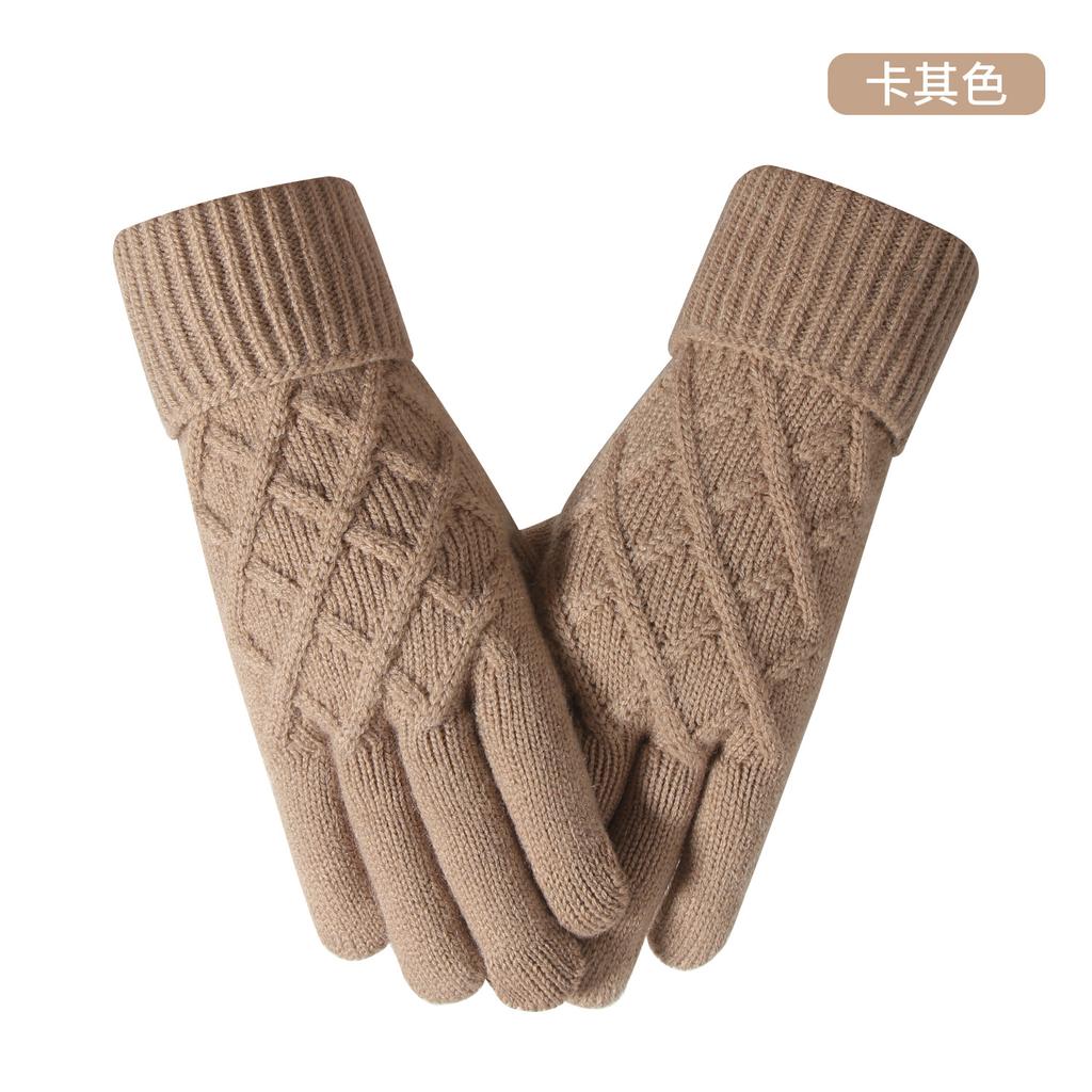 Warm Knitted Gloves for Women In Winter Cycling Office Simple Cold Proof Double Layer Touch Screen Gloves
