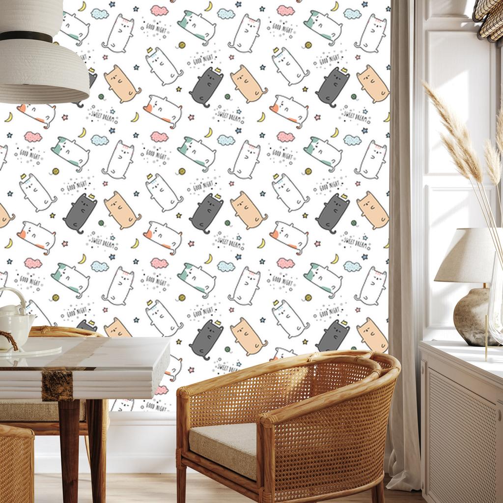 Wallpaper Cats white, light gray, gray and cream 50x1000