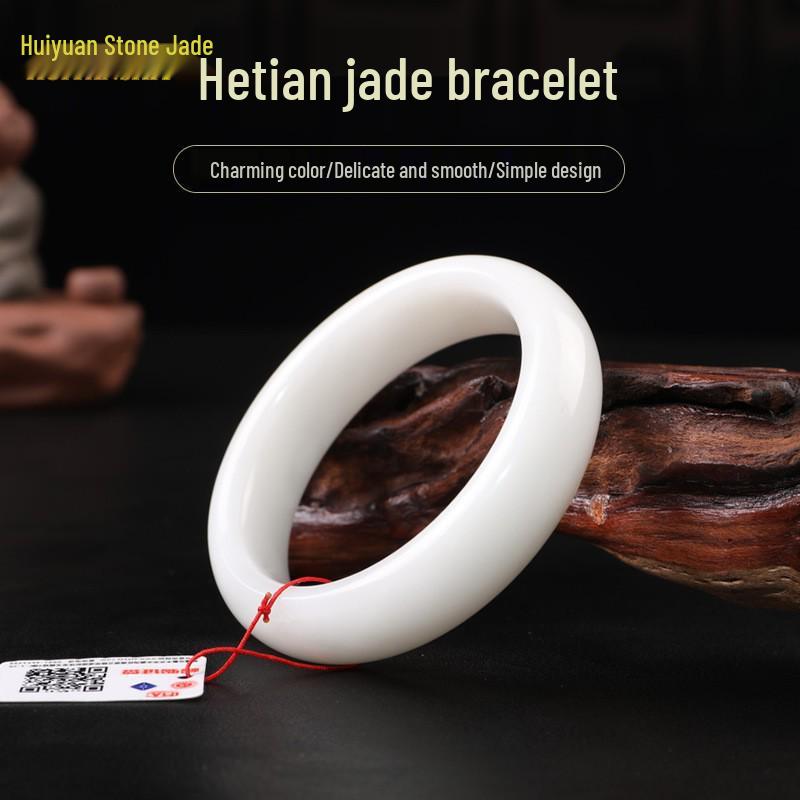Bracciale Etnico in Giada Bianca Hetian Naturale - Pietra di Giada Qinghai Design Retrò
