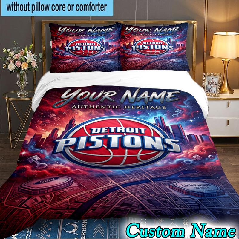 Custom Name 3PCS Pistons Detroit Logo Bedding Set,Including  Duvet Cover And 2pcs Pillowcases Perfect for Bedroom,Dormitory,Fan Christmas Gift