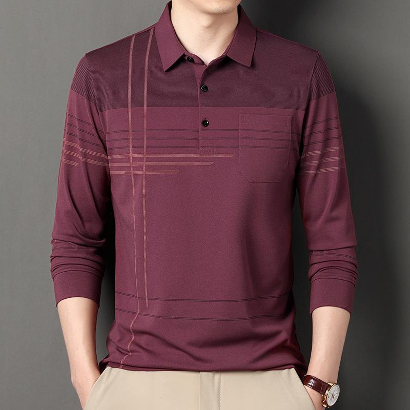 Long Sleeve Striped Polo Shirt, Stylish Casual Men's Top