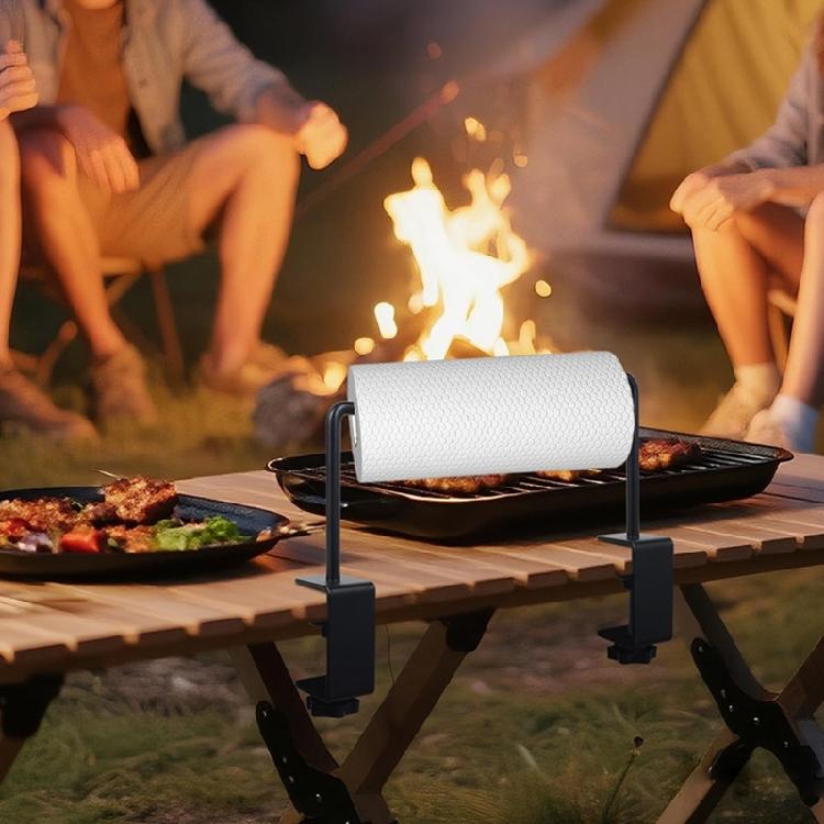 Adjustable Clamp On Paper Roll Rack Metal Roll Storage for 1.8 Inch Tabletops Holds 7 Inch Rolls Metal Construction