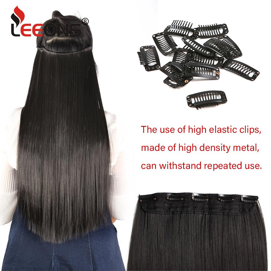 Leeons 5 Clips In Hair Extensions Synthetic Straight Heat-Resisting Fiber Clip On 24 Inch Blonde Brown Fashion Color For Women