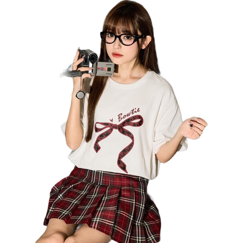 TonLion Women s Chest Print Crew Neck T-Shirt M