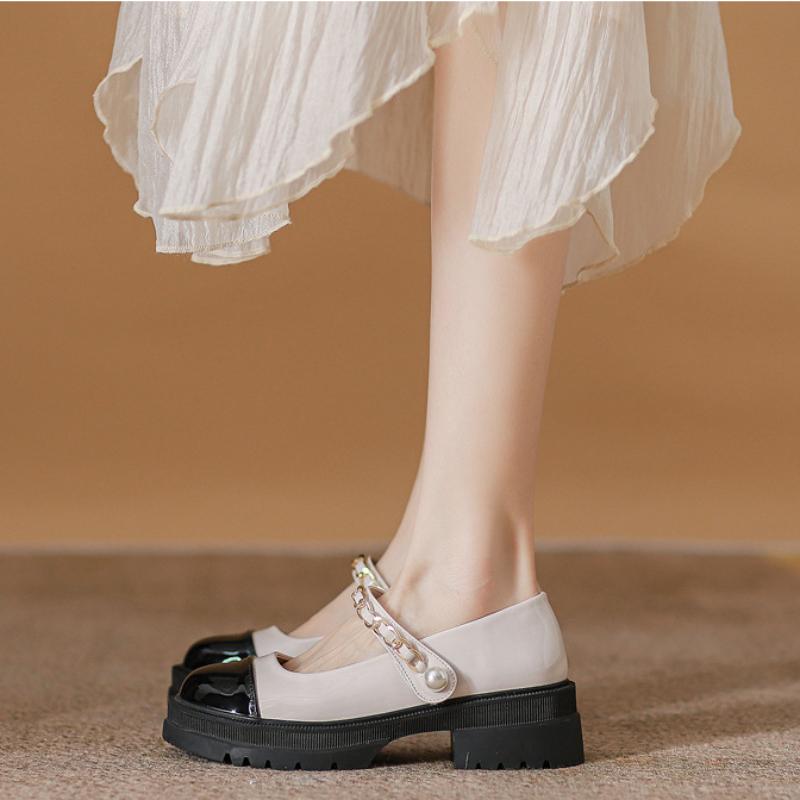 Korean Version Color Matching Mary Jane Shoes Thick Bottom 2024 New Casual Simple All-match Round Toe Single Shoes Summertime
