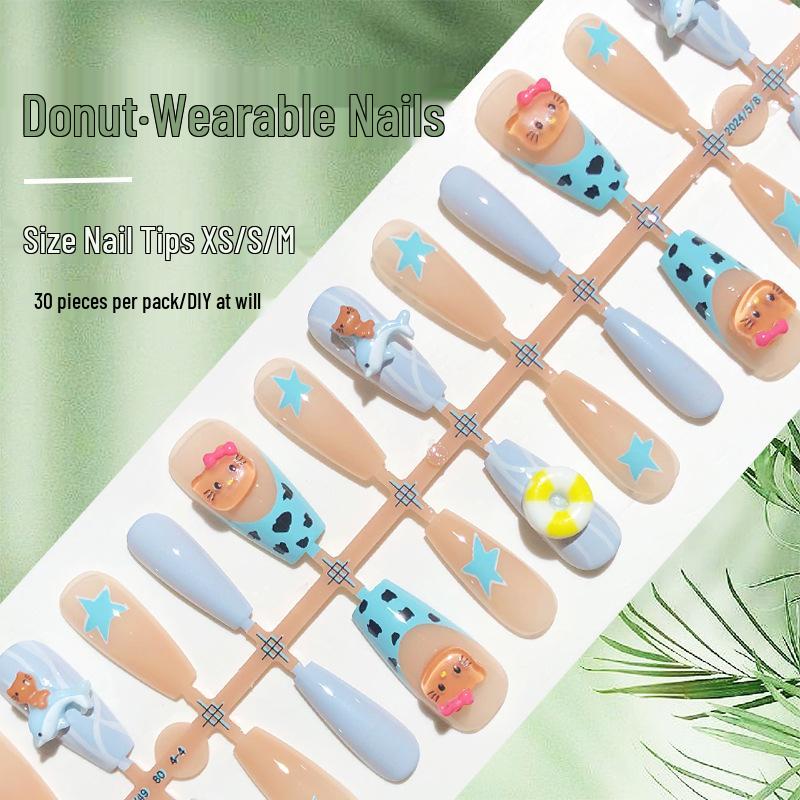

Blue Dolphin Black Cat Press-on Nails - Cute Y2K French Leopard Print Nail Art