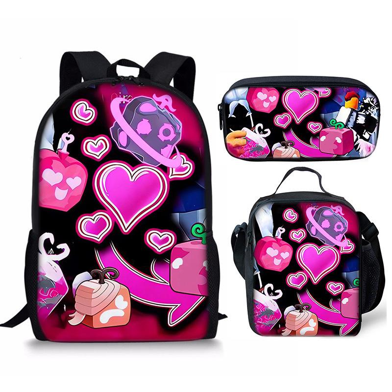 Bloxfruits Primary School Schoolbag Three-Piece Cartoon Backpack Combination Set Diy