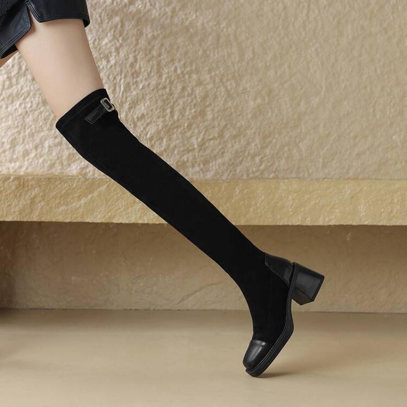 

Осенне-зимние замшевые ботинки Мартина женские на высоком каблуке большого размера женские ботинки квадратный каблук квадратный носок черный боковая молния новые ботфорты женские 33