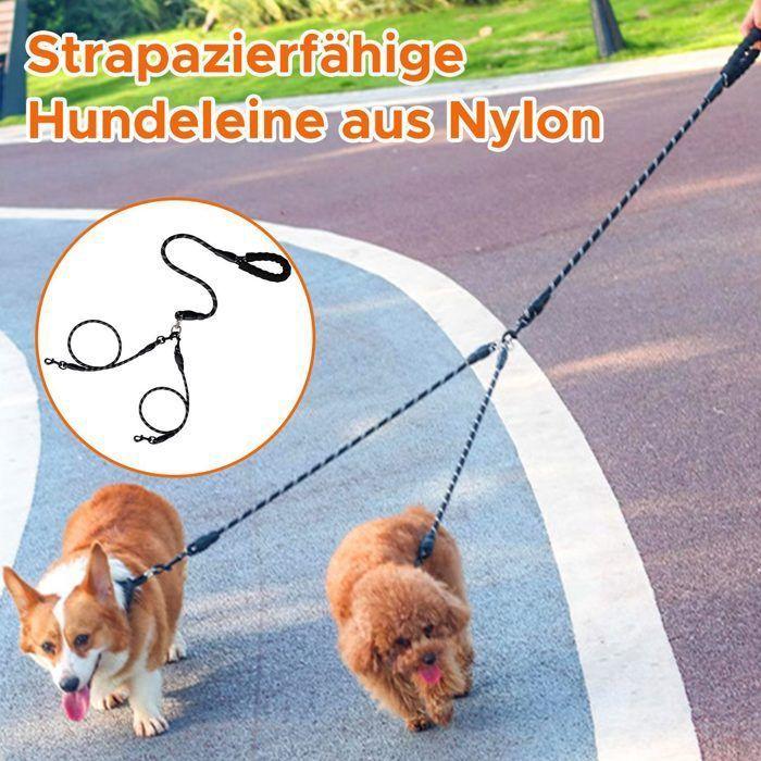 Laisse pour chien détachable, 3 en 1, anti-nœuds, design réfléchissant - Orange Étiquette