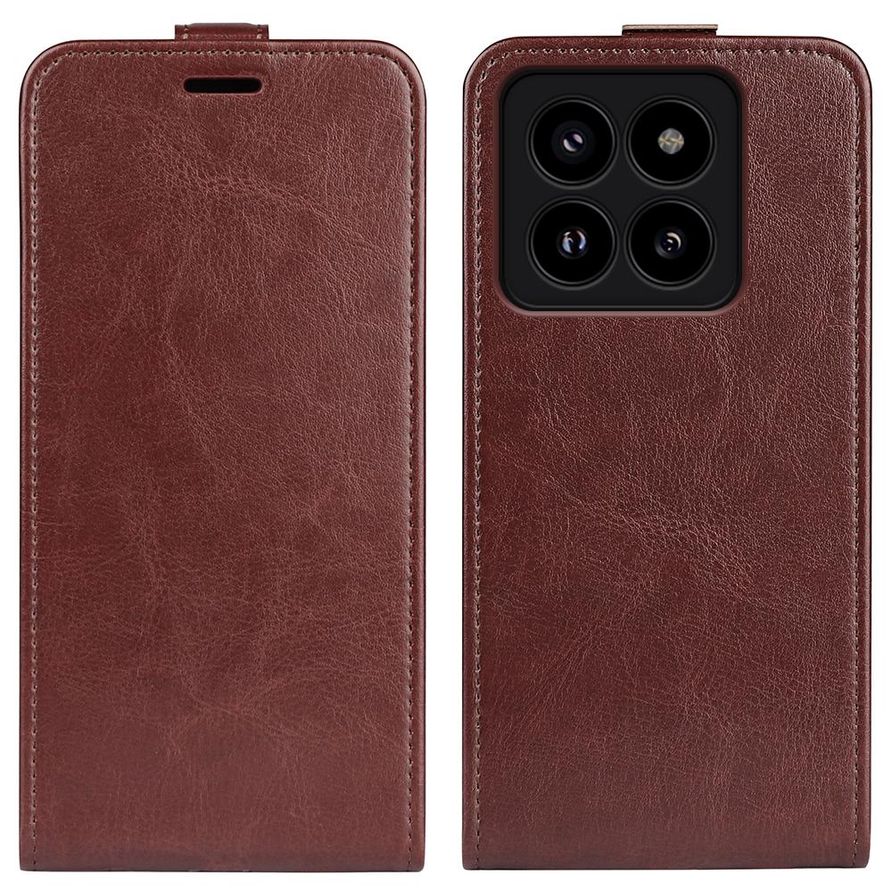 

For Xiaomi 14 Pro Case Crazy Horse Texture Vertical Flip Phone Leather Cover Brown