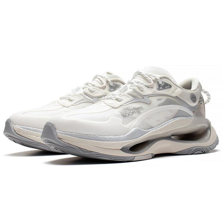 New LiNing Beyond Cushioning Anti-Slip And Wear-Resistant Lightweight Rebound Low-Top Sports Casual Shoes Men's White Gray AZGS085-2
