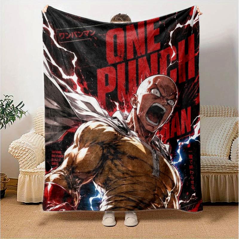 One Punch Man Print Flannel Blanket, High Quality Comfortable for All Seasons, Home Decor, Warmth and Comfort, Perfect for Christmas Gifts