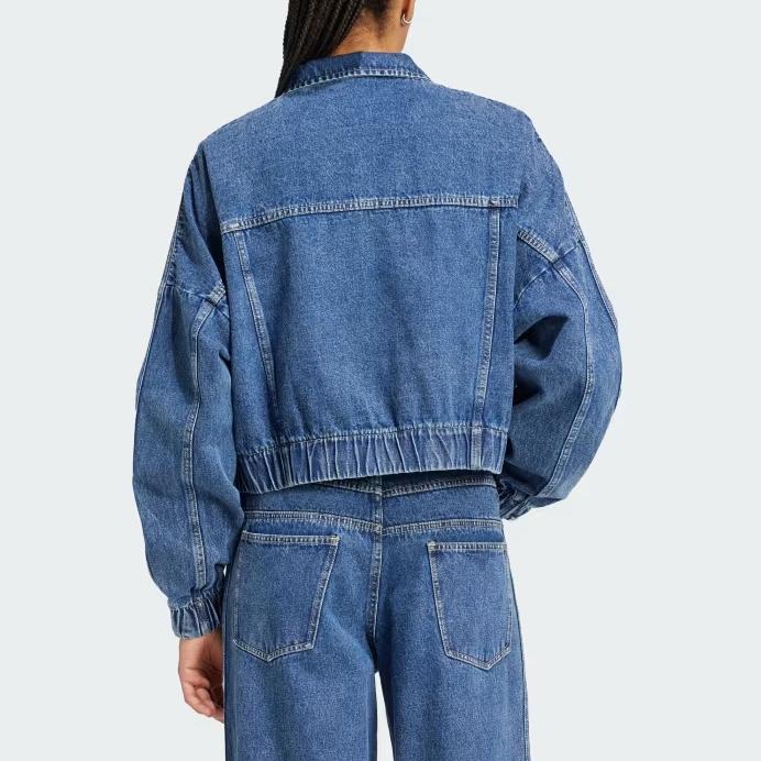 Adidas Originals Premium Essentials Track Top Soft Loose Denim Jacket Women Jacket Light-Blue IW5762