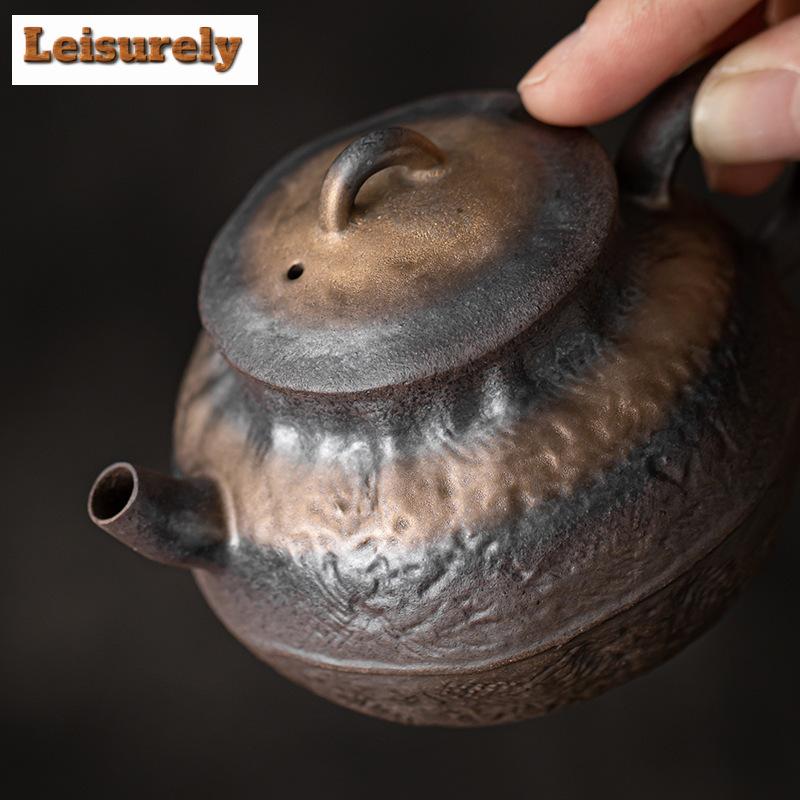 150ml Ancient Early Burnt Teapot Retro Gilded Iron Glazed Bell  Pot Tea Maker Kettle Kungfu Tea Items Accessories Ornaments Gift