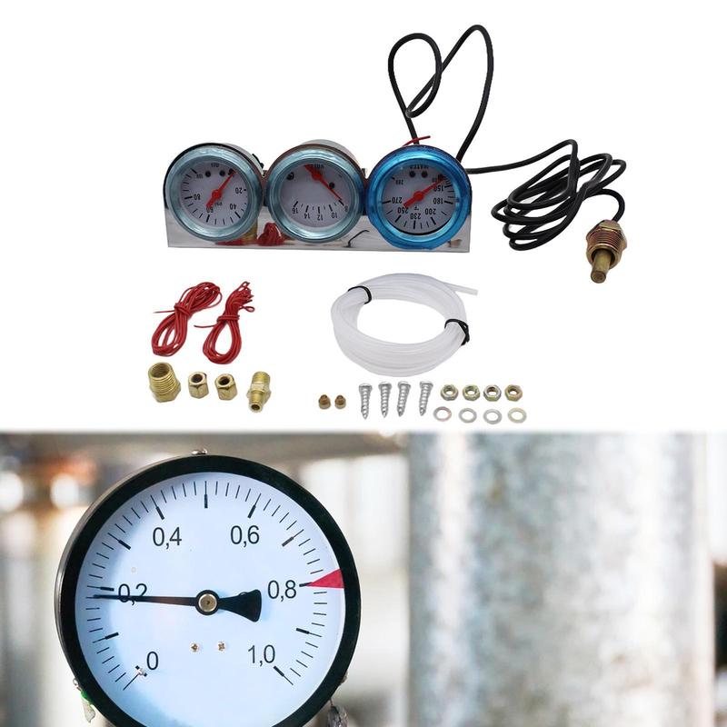 Car Triple Gauge Accessory 52mm High Performance 8V to 16V Volts Gauge 0 to 100 PSI Oil Pressure Gauge Water Temperature Gauge