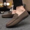 Fashion British Style Men Casual Leather Soft Bottom Shoes Flat Designer Minimalist Loafers Outdoor Lightweight Slip On Driving Shoes