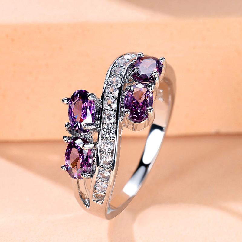 Elegant Female Crystal Purple Oval Zircon Stone Engagement Ring Cute Wedding Jewelry For Women