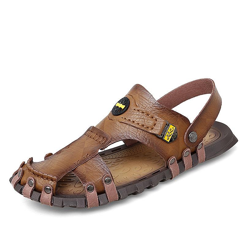 

Sandals men s casual driving Roman leather sandals summer dual-purpose beach sandals 47 хакі