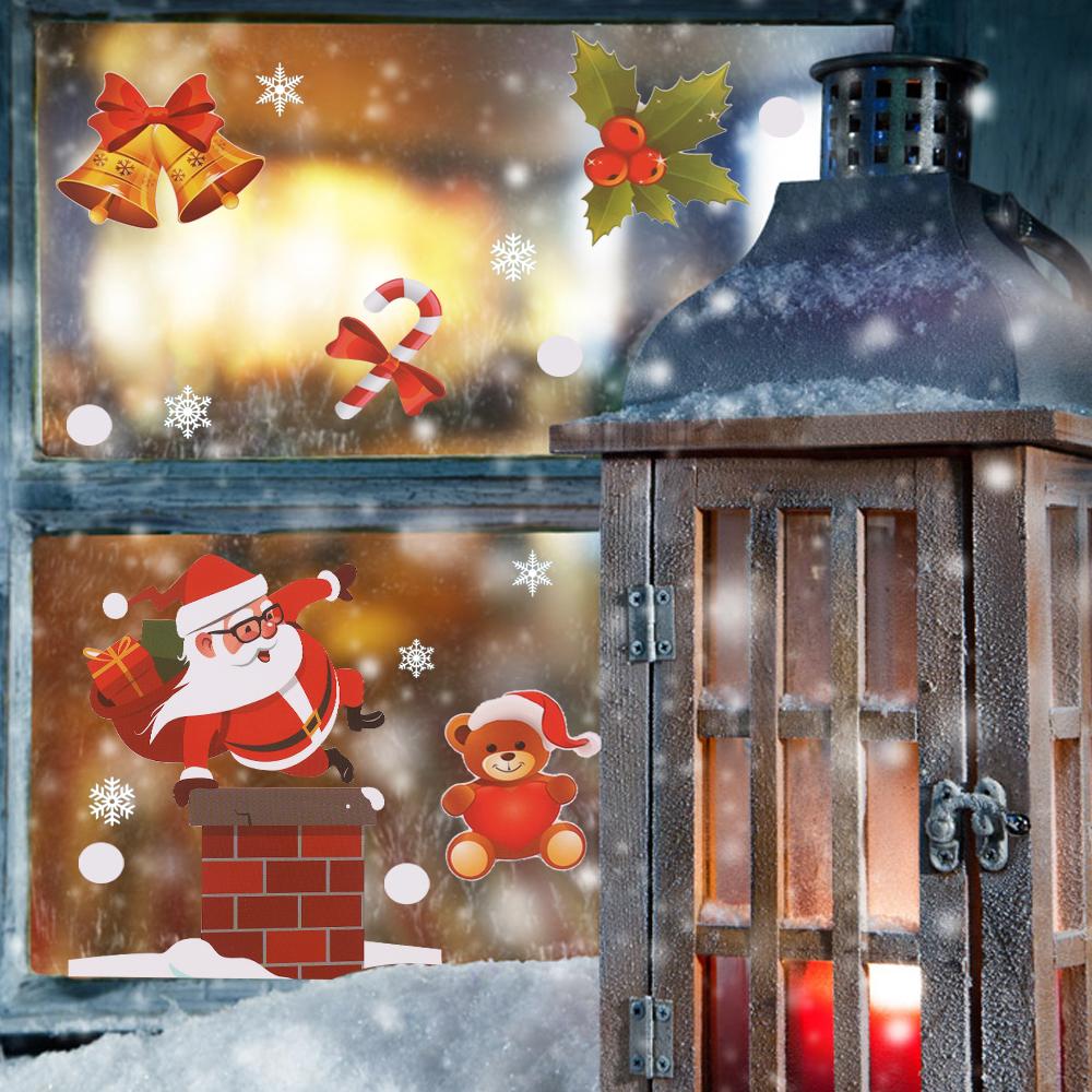 Christmas Window Stickers Santa Claus Snowflake Wall Decals For Kids Rooms Bedroom Mirror Sticker Home Xmas New Year Decorations