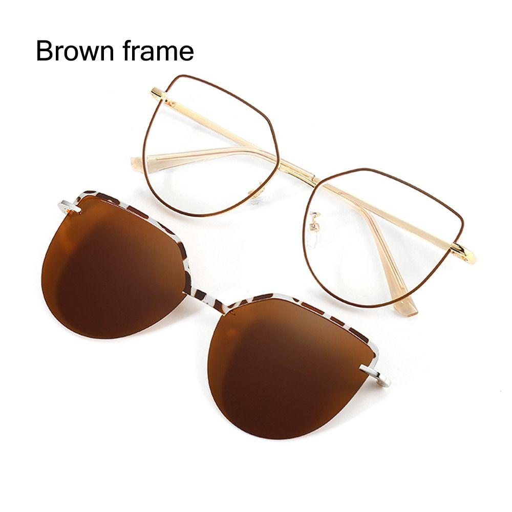 New Fashion 3 In-1 Glasses Metal Frame Cat Eye Anti Blue Light Glasses With 1Pc Magnetic Clip-On Sunglasses Lenses