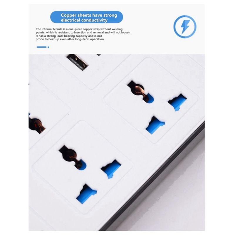 Aug. Universal Power Strip EU Plug 1.8M Extension Cord With USB-C & USB Ports Multi-Outlet Electrical Socket Black