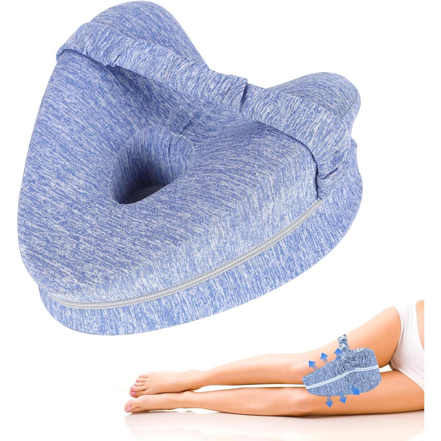 Knee Pillow for Side Sleepers - Sciatica, Hip  Back Pain Relief Pillow with Adjustable Strap, Memory Foam Leg Pillow for Side Sleeping синий
