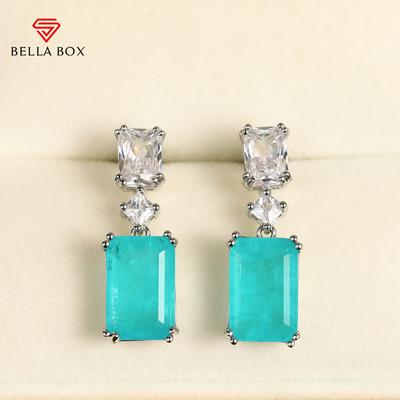 Persönlichkeit Quadratischen Blauen Stein Baumeln Ohrringe Für Frauen Hochzeit Engagement Party Chic Ohr Zubehör Neue Schmuck