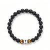 Black Matte Stone & Tiger Eye Square Cross Pendant Bracelet