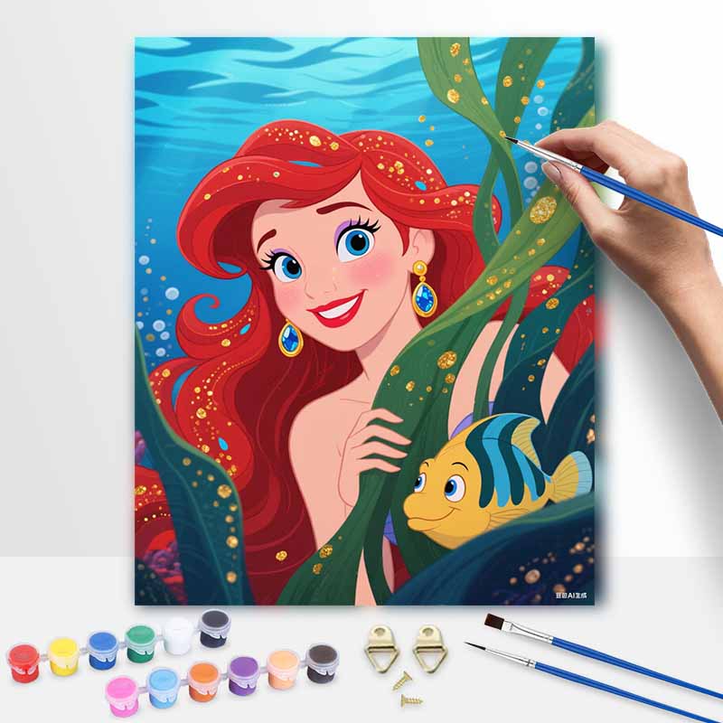 Disney mermaid underwater digital oil painting art painting handmade diy home decorations