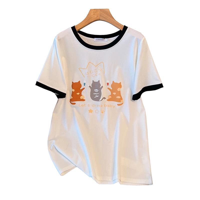 Women's Plus Size Loose-Fit Short-Sleeve Mid-Length T-Shirt, Round Neck, Sizes 200/300/350 Jin