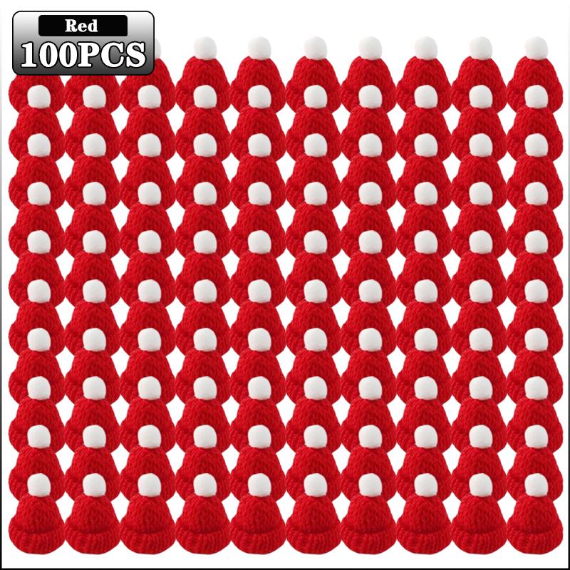 10-100PCS Mini Christmas Tree Ornaments Hats and Scarves Red Green Knit Yarn Pom Pom Holiday Hanging Decor Party Accessories