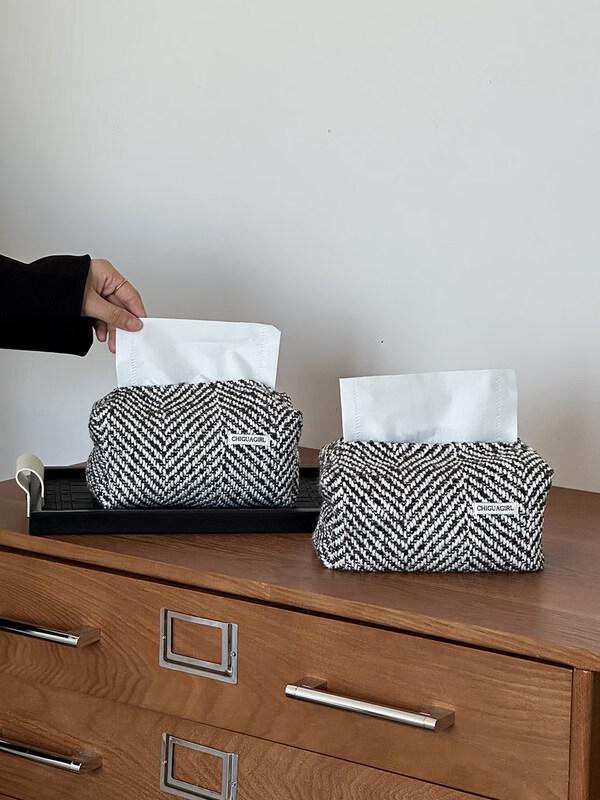 LIEI Black & White Striped Fabric Tissue Box