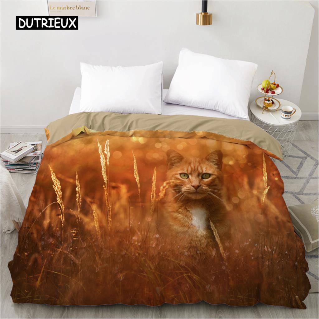 3D Cat White Duvet Cover Comfortable Case Luxury Pet Theme Cute Cat Animals Quilt Cover for Children Women Bedroom Decorations