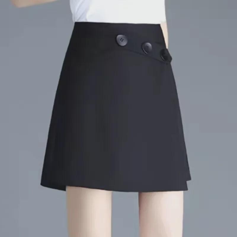 Women's High Waist Black Suit Shorts: Korean Style 2024 Spring/Autumn, Slim A-Line, Versatile, Loose Fit, Wide Leg.