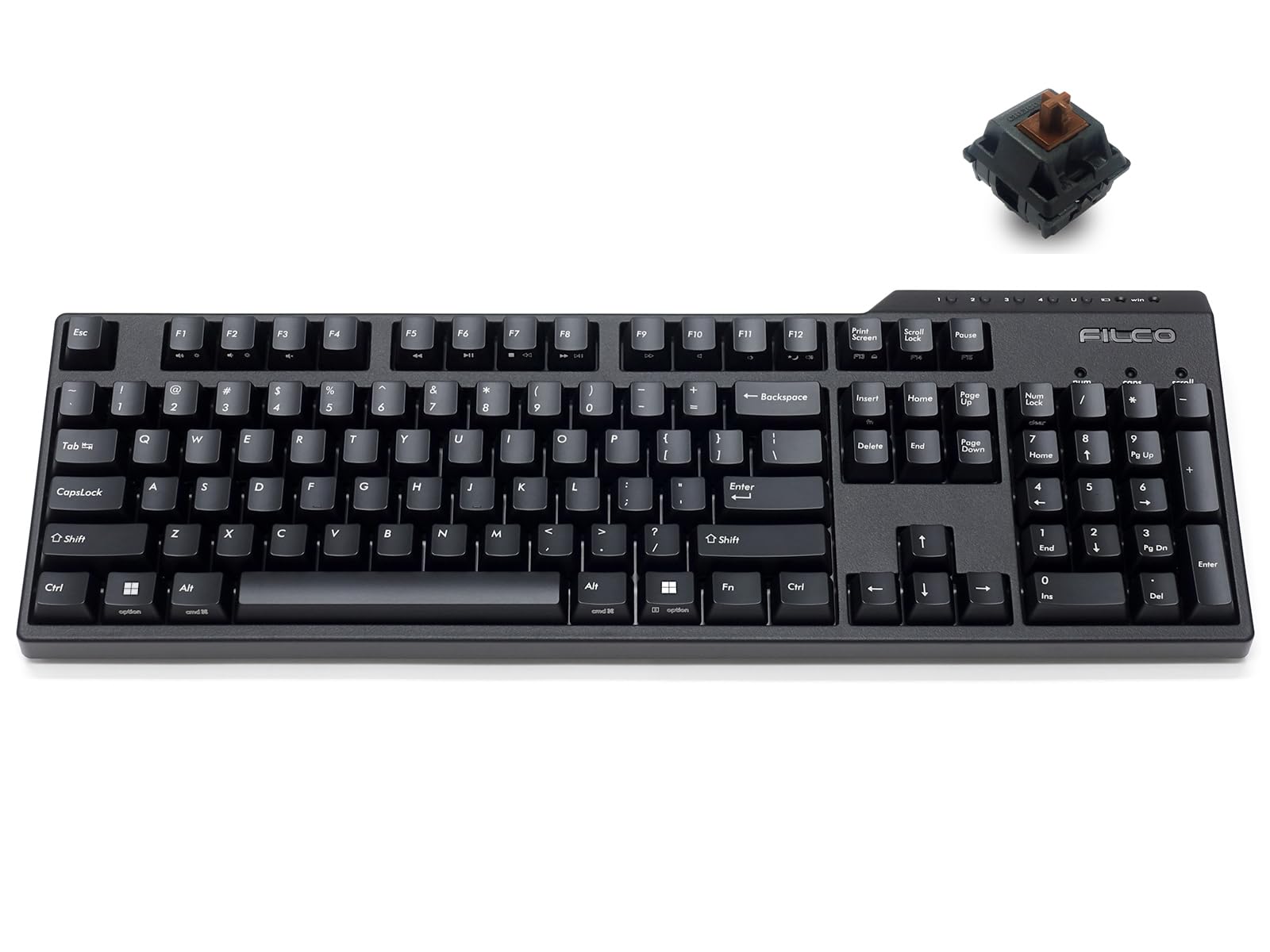 

FILCO Majestouch Convertible 3 Mechanical English 104 Full Brown Bluetooth Wireless USB Wired DIP Matte Black Keyboard, Layout, Keys, Size, Switches,