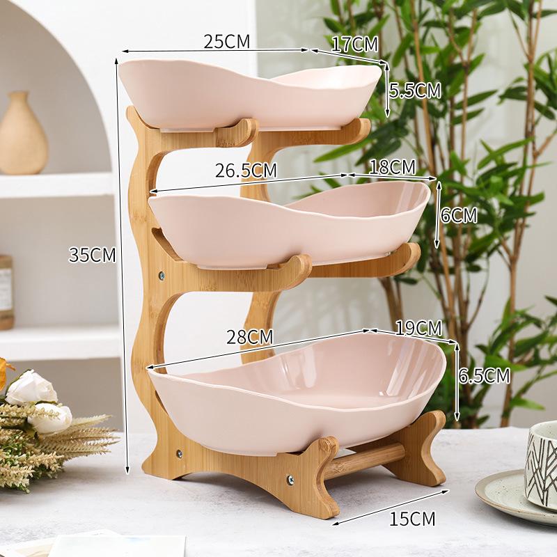 Haushalt Massivholz Mehrschicht-Tablett Wohnzimmer Obstschale Aufbewahrung Obstkorb Snackschale Dessert-Präsentationsständer
