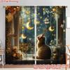 Floral Moon Cat Printed Curtain Window Drapes Bedroom Living Room Decor Polyester Set Of 2 Made With Rod Pocket Washable Great Ready
