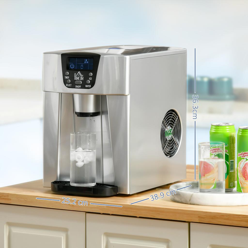 3L Ice Maker Machine and Water Dispenser, 12kg in 24H, 2 Sizes 9 Ice Cubes Ready in 6-10 Mins Ice Machine, Silver