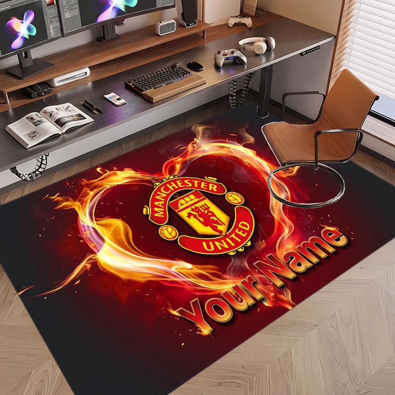 Custom Rug Manchester United Pattern Print Name Text Soft Non‑Slip Floor Carpet for Home Indoor Decoration
