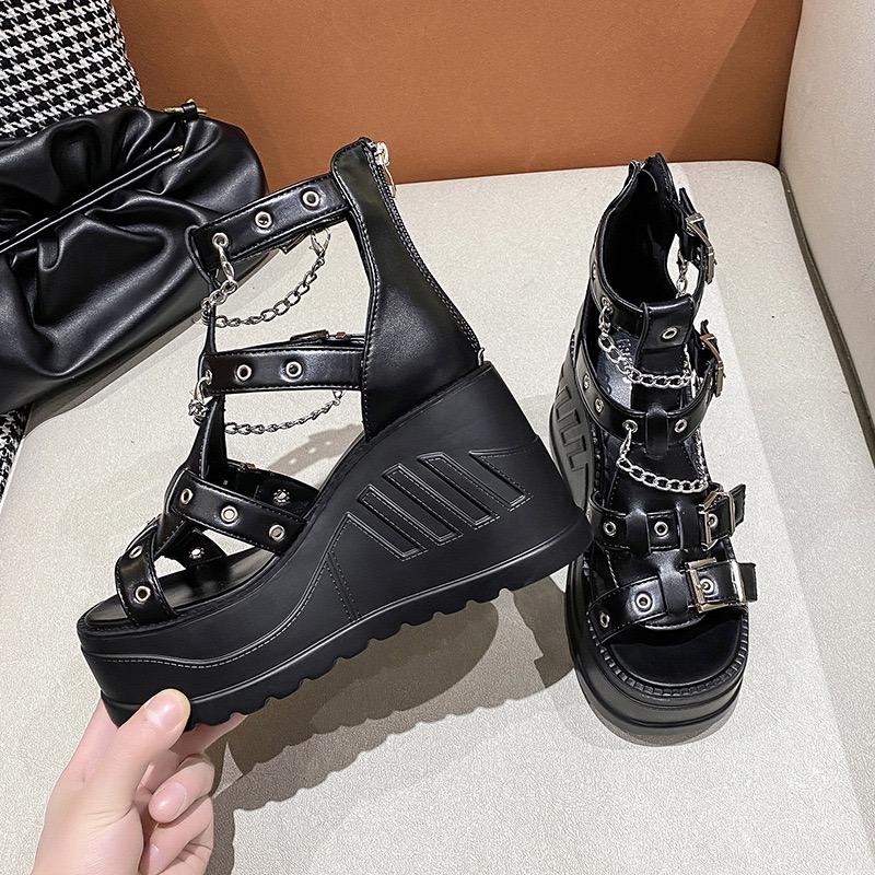 Fashion 2025Summer Women's Boots Fashion Gothic Ankle Boots Punk Style 10CM Heightened Platform Boots for Women Hollow Out Leather Botas