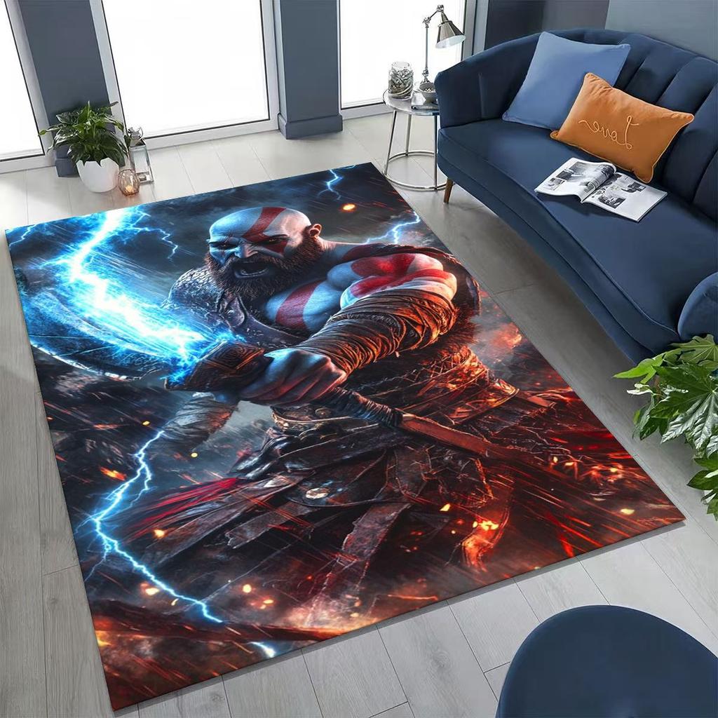 Tappeto Classici God of War Kratos Gioco 3A Tappeto per Giocatori per Camera da Letto Soggiorno Divano Casa Zerbino Decorazione, Tappetino Antiscivolo Grande per Giochi per Bambini
