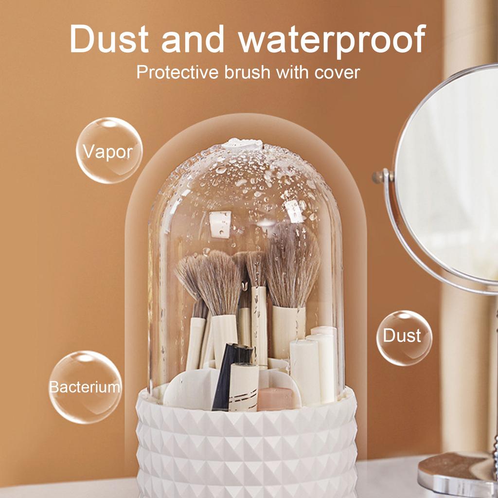 Rotierender Make-up-Organizer, Make-up-Organizer mit Deckel, Pinselhalter, drehbare Kosmetikaufbewahrung für Make-up, Lippenstift, Pinsel und Schönheitskosmetik