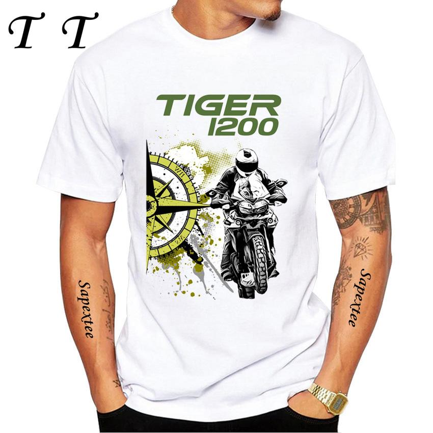 

Tiger 800 900 1200 Moto Riding T-Shirt New Summer Men Short Sleeve Motorcycle Sport Print White Shirt Casual Boy Rider Tees XL