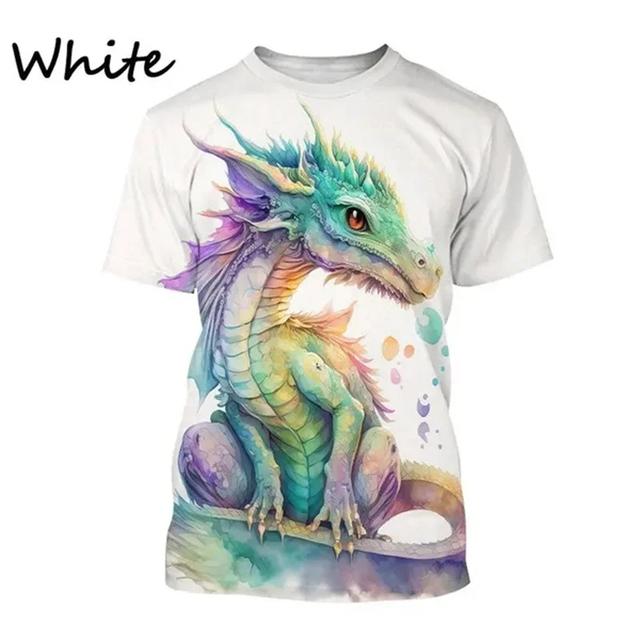 Graficzne koszulki z małym smokiem, zabawne, urocze zwierzę, koszulka z dinozaurem dla mężczyzn, ubrania, prezenty dla dzieci ze smokiem, t-shirt casual dla chłopca, topy