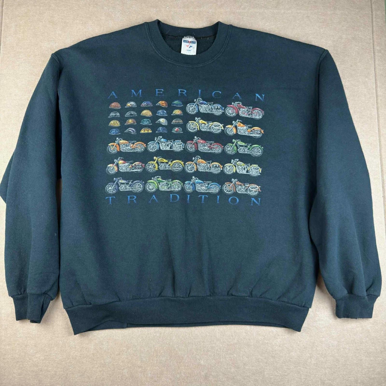 Vintage Jerzees Men’s L Black Sweatshirt American Tradition Motorcycle Tee 4XL